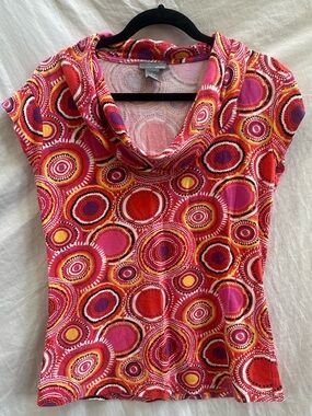 Ellavie Bright Pink Patterned Cowl Neck Women's Top L